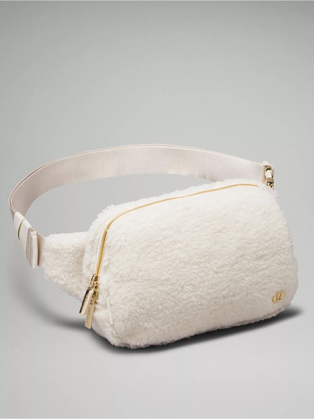 Lululemon Cream Sherpa Crossbody Belt Bag with Gold Hardware